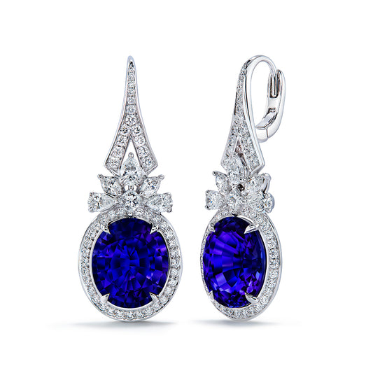 Iolite Earrings with D Flawless Diamonds set in 18K White Gold