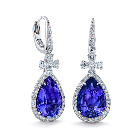 Iolite Earrings with D Flawless Diamonds set in 18K White Gold