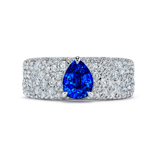 Unheated Vivid Cornflower Blue Sapphire Ring with D Flawless Diamonds set in 18K White Gold