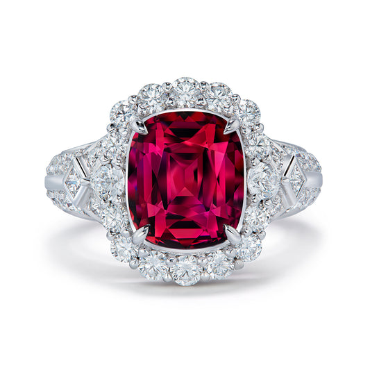 Noble Vibrant Red Spinel Ring with D Flawless Diamonds set in 18K White Gold