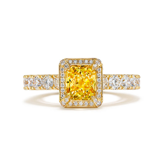 Unheated Ceylon Canary Yellow Sapphire Ring with D Flawless Diamonds set in 18K Yellow Gold