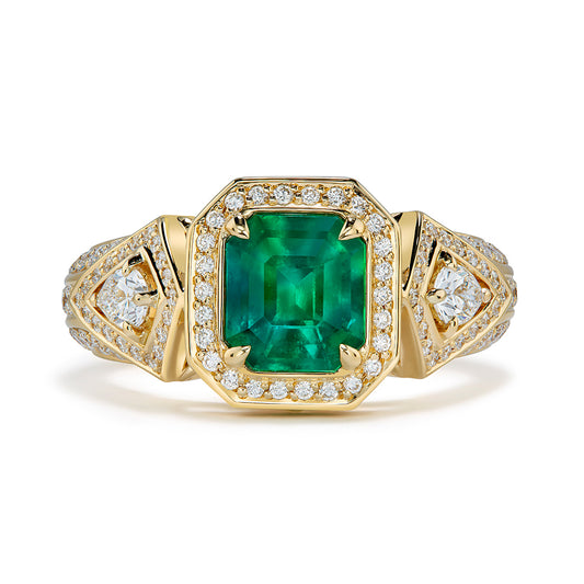 Muzo Colombian Emerald Ring with D Flawless Diamonds set in 18K Yellow Gold