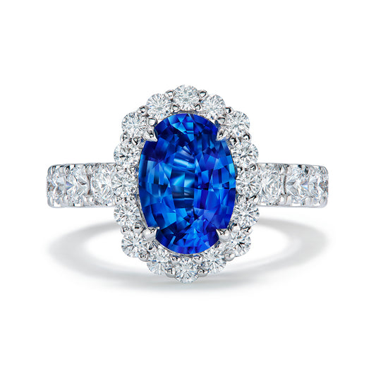 Unheated Ceylon Vivid Blue Sapphire Ring with D Flawless Diamonds set in 18K White Gold