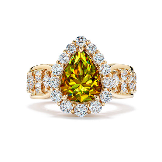 Sphene Ring with D Flawless Diamonds set in 18K Yellow Gold