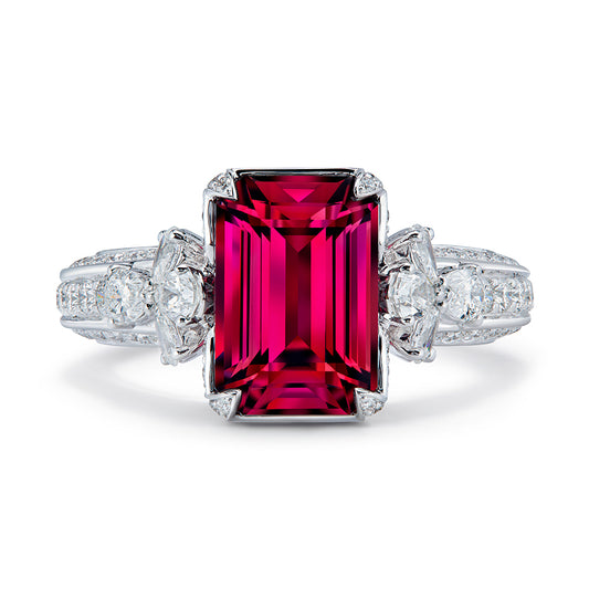 Magenta Garnet Ring with D Flawless Diamonds set in 18K White Gold