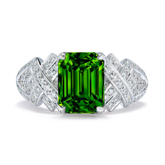 Ceylon Green Zircon Ring with D Flawless Diamonds set in 18K White Gold