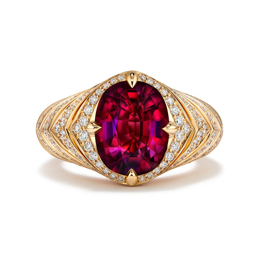 Rubellite Tourmaline Ring with D Flawless Diamonds set in 18K Yellow Gold