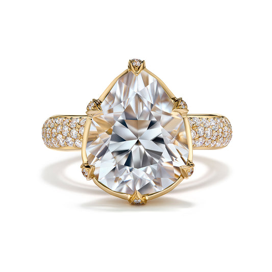 White Zircon Ring with D Flawless Diamonds set in 18K Yellow Gold