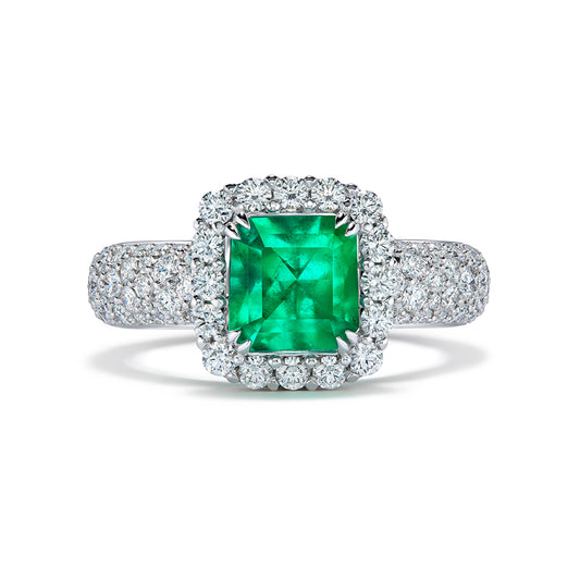 Colombian Emerald Ring with D Flawless Diamonds set in Platinum