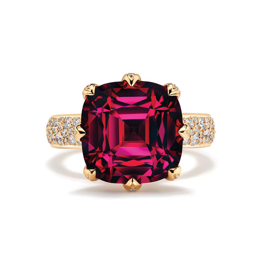 Rhodolite Garnet Ring with D Flawless Diamonds set in 18K Yellow Gold