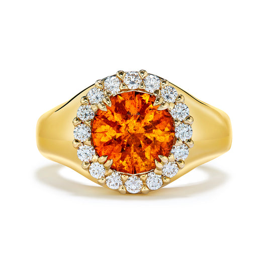 Neon Mandarin Garnet Ring with D Flawless Diamonds set in 18K Yellow Gold