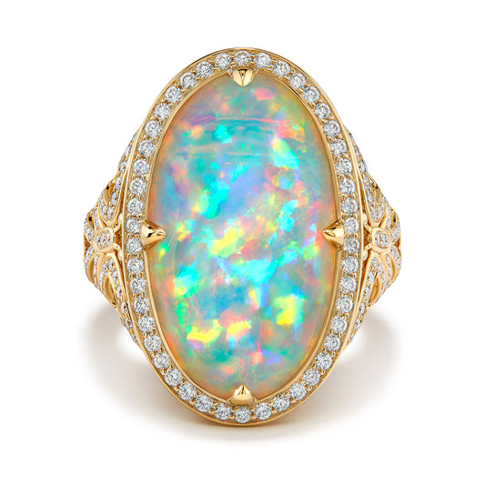 Opal Ring with D Flawless Diamonds set in 18K Yellow Gold