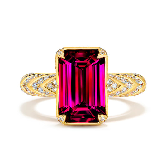 Magenta Garnet Ring with D Flawless Diamonds set in 18K Yellow Gold
