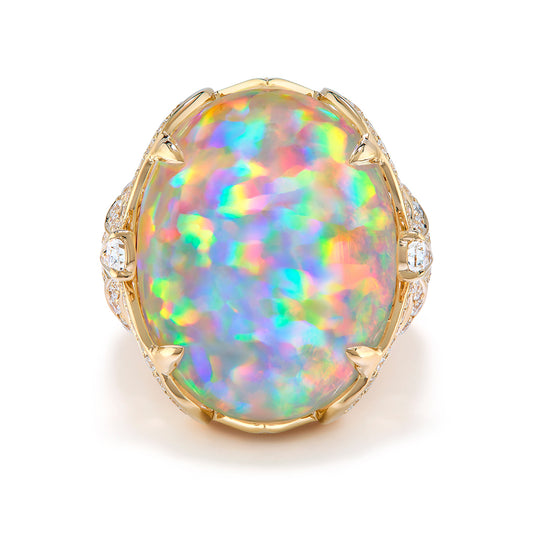 Opal Ring with D Flawless Diamonds set in 18K Yellow Gold