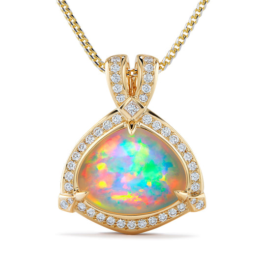 Opal Necklace with D Flawless Diamonds set in 18K Yellow Gold