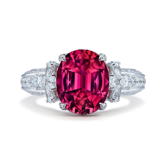 Neon Tourmaline Ring with D Flawless Diamonds set in 18K White Gold