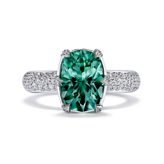 Neon Tourmaline Ring with D Flawless Diamonds set in 18K White Gold