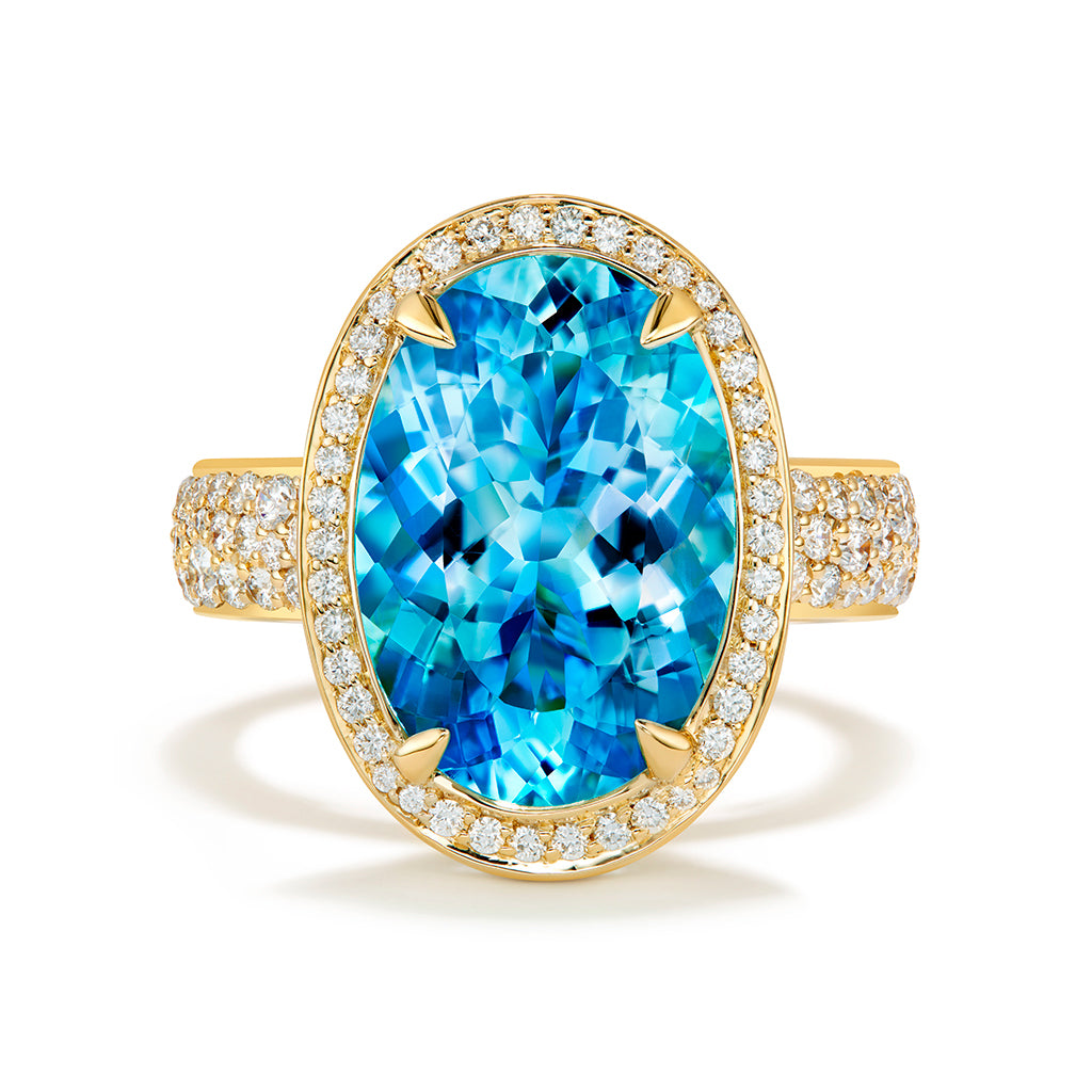 Neon Apatite Ring with D Flawless Diamonds set in 18K Yellow Gold