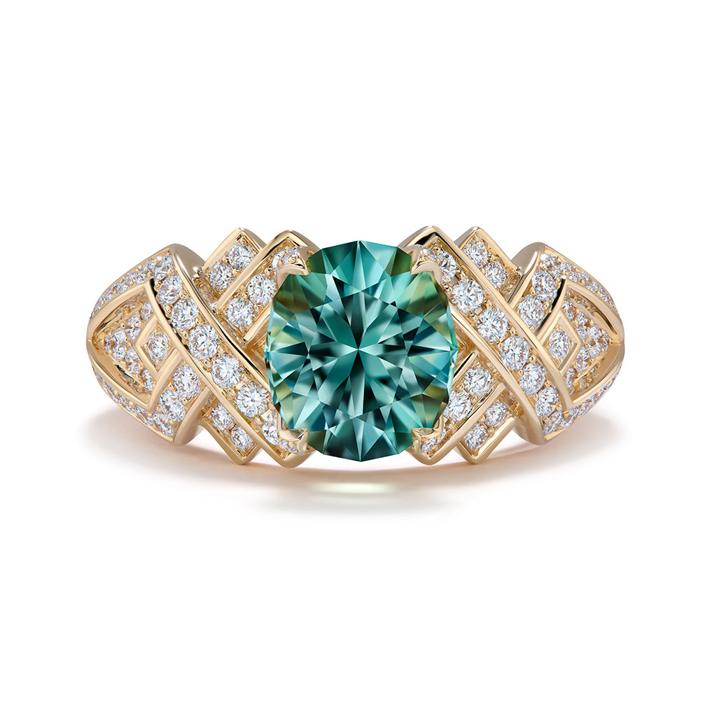Neon Tourmaline Ring with D Flawless Diamonds set in 18K Yellow Gold