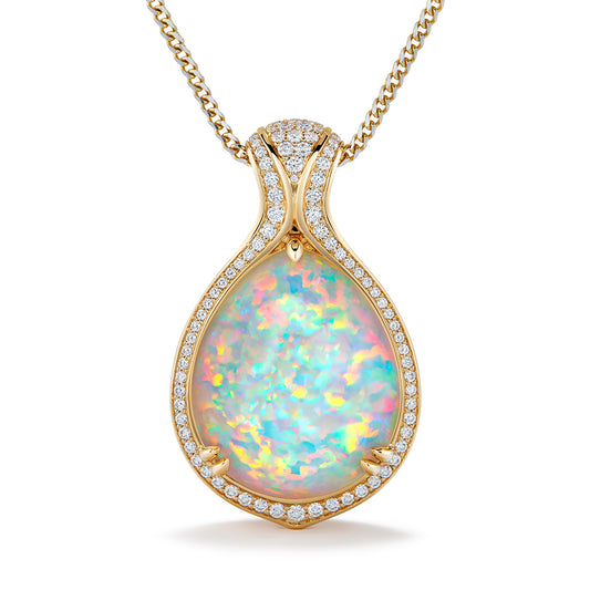 Opal Necklace with D Flawless Diamonds set in 18K Yellow Gold