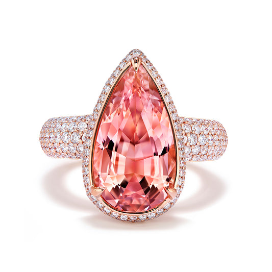 Morganite Ring with D Flawless Diamonds set in 18K Rose Gold