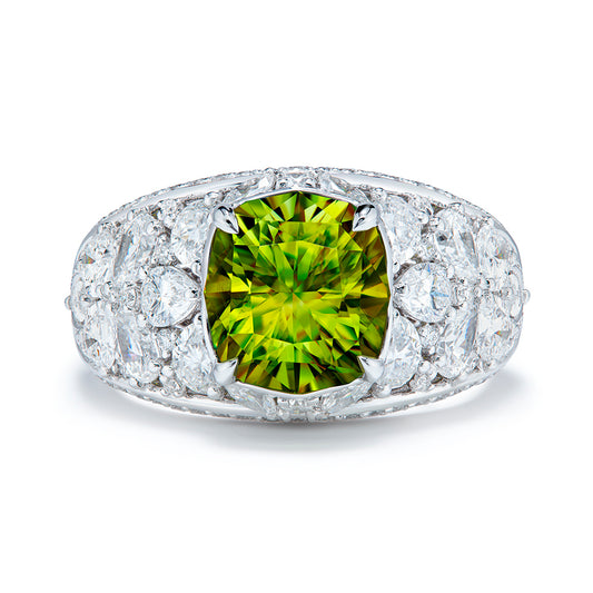 Himalayan Green Sphene Ring with D Flawless Diamonds set in 18K White Gold