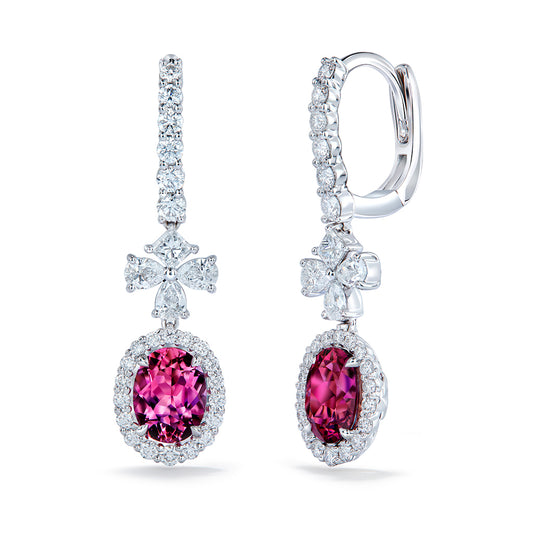 Pink Tourmaline Earrings with D Flawless Diamonds set in 18K White Gold