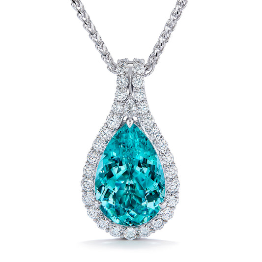 Unheated Flawless Neon Paraiba Tourmaline Necklace with D Flawless Diamonds set in 18K White Gold