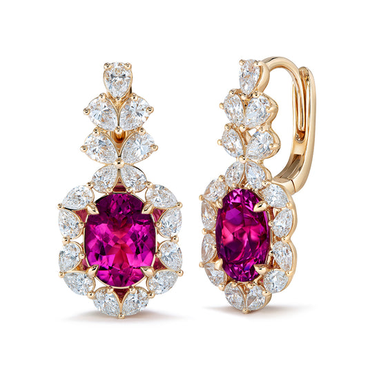 Unheated Paraiba Tourmaline Earrings with D Flawless Diamonds set in 18K Yellow Gold