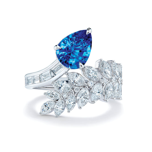 Unheated Intense Blue Ceylon Sapphire Ring with D Flawless Diamonds set in 18K White Gold