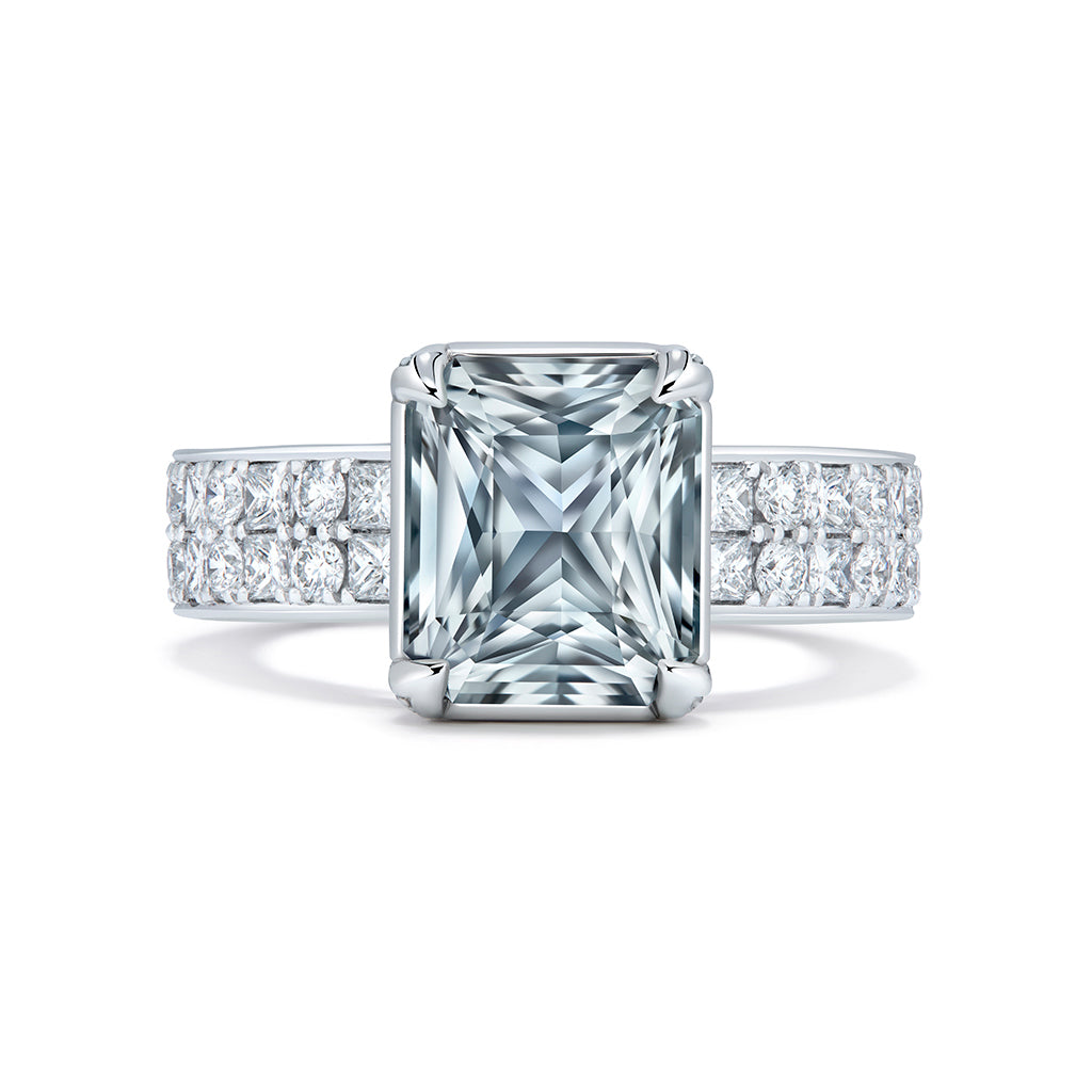 White Chrysoberyl Ring with D Flawless Diamonds set in 18K White Gold