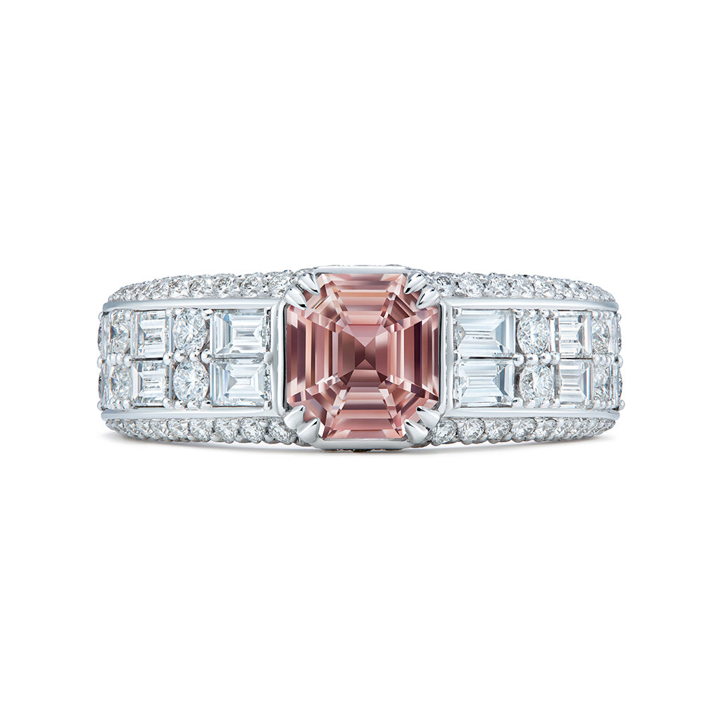 Unheated Padparadscha Sapphire Ring with D Flawless Diamonds set in 18K White Gold