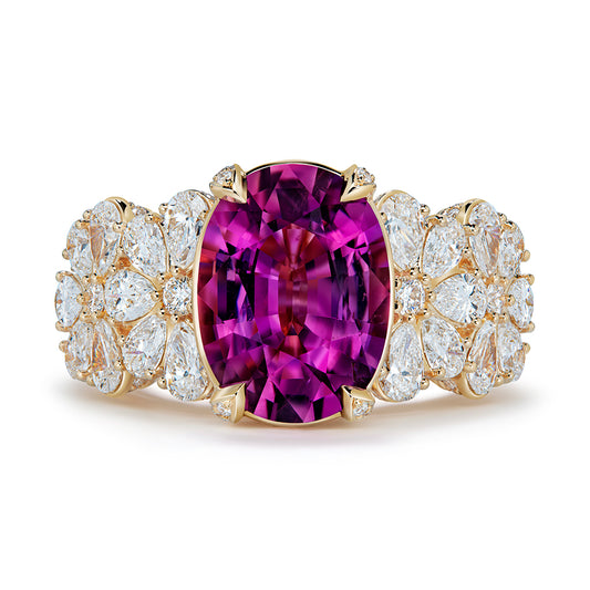 Unheated Paraiba Tourmaline Ring with D Flawless Diamonds set in 18K Yellow Gold