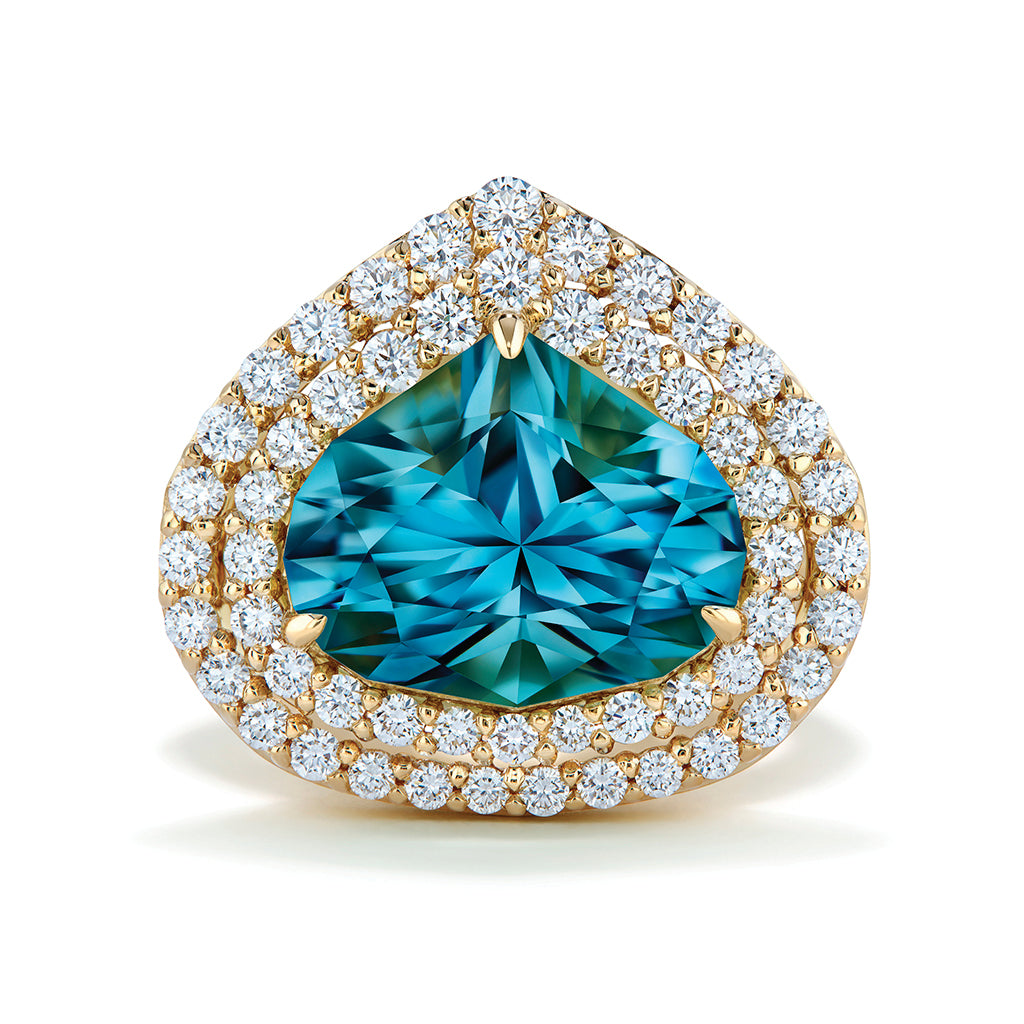 Unheated Baby Lumina Flawless Paraiba Tourmaline Ring with D Flawless Diamonds set in 18K Yellow Gold