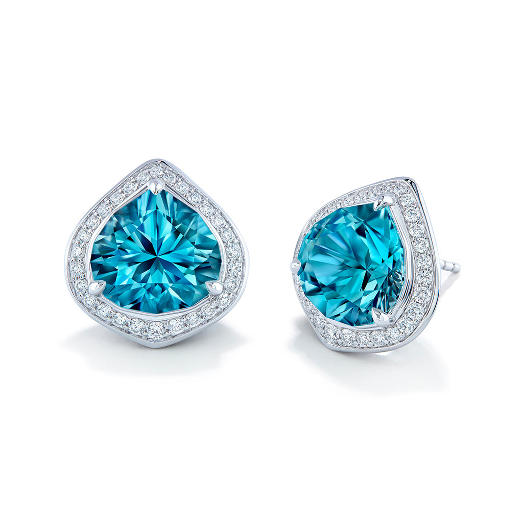 Unheated Baby Lumina Flawless Paraiba Tourmaline Earrings with D Flawless Diamonds set in 18K White Gold