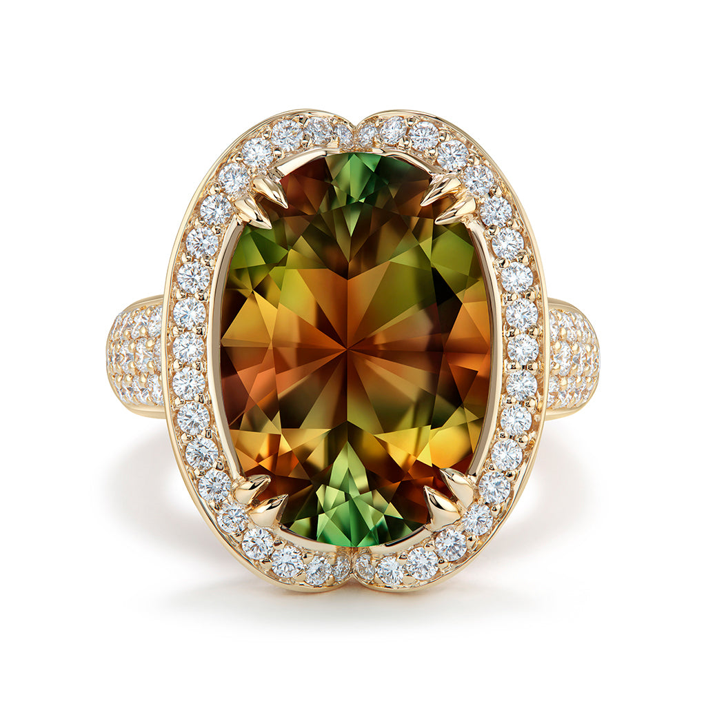 Zultanite Ring with D Flawless Diamonds set in 18K Yellow Gold