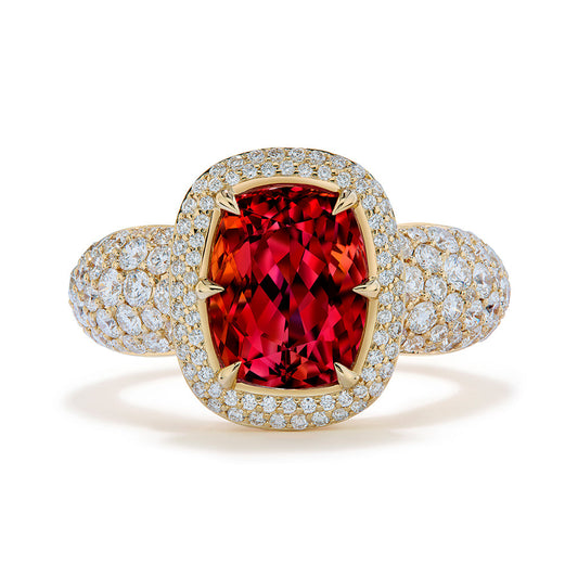 Vermilion Imperial Red Topaz Ring with D Flawless Diamonds set in 18K Yellow Gold