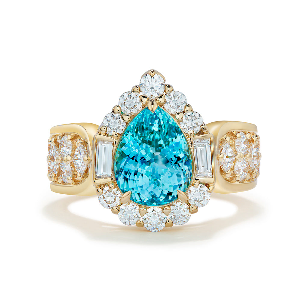 Neon Unheated Paraiba Tourmaline Ring with D Flawless Diamonds set in 18K Yellow Gold