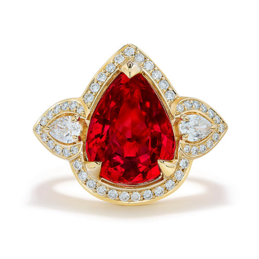 Gem Rhodonite Ring with D Flawless Diamonds set in 18K Yellow Gold