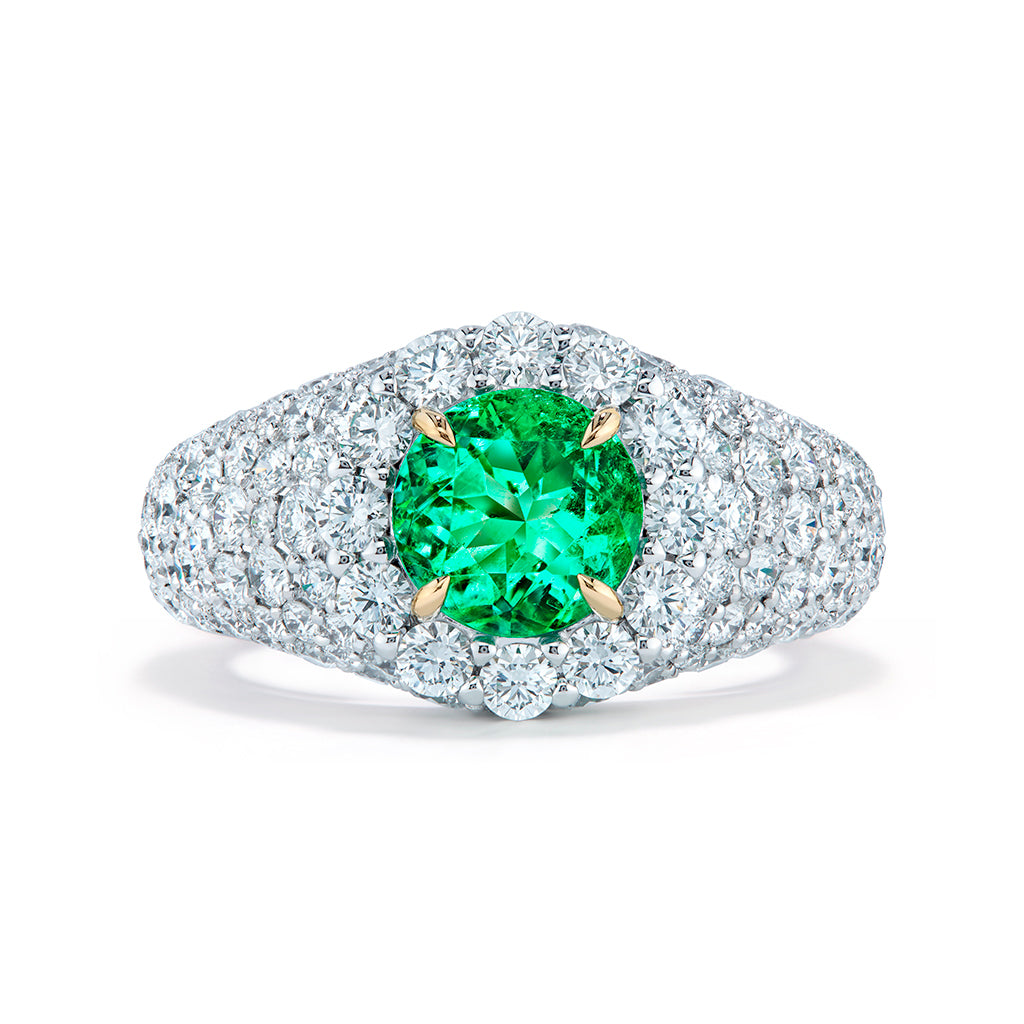 No Oil Muzo Colombian Emerald Ring with D Flawless Diamonds set in 18K White Gold