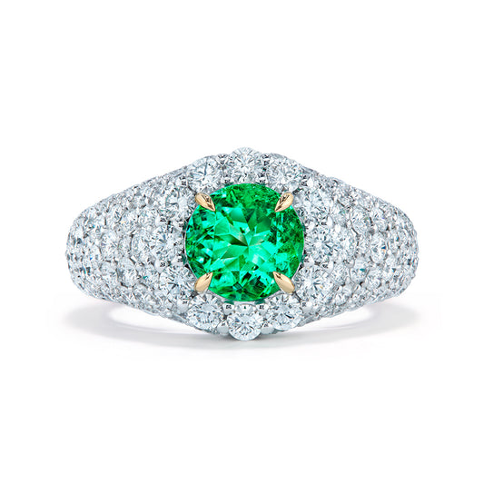No Oil Muzo Colombian Emerald Ring with D Flawless Diamonds set in 18K White Gold
