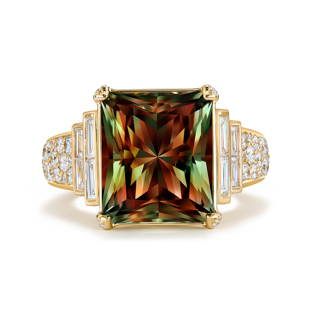 Zultanite Ring with D Flawless Diamonds set in 18K Yellow Gold