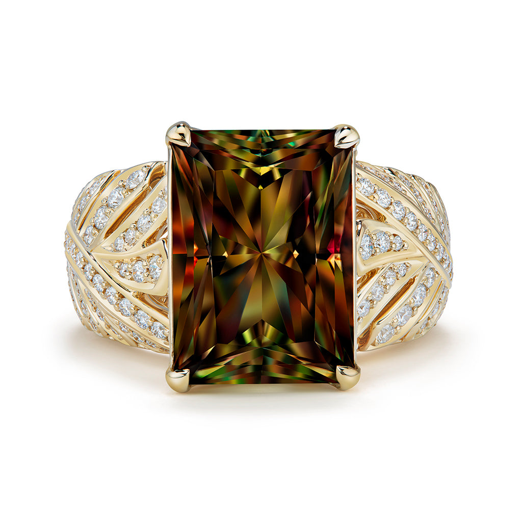 Zultanite Ring with D Flawless Diamonds set in 18K Yellow Gold