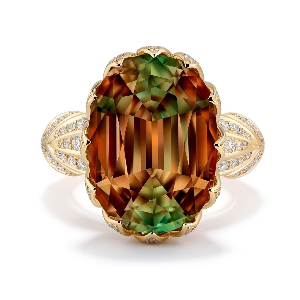Zultanite Ring with D Flawless Diamonds set in 18K Yellow Gold