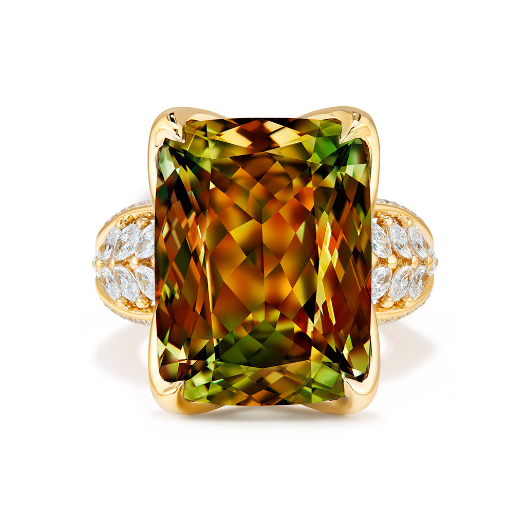 Zultanite Ring with D Flawless Diamonds set in 18K Yellow Gold
