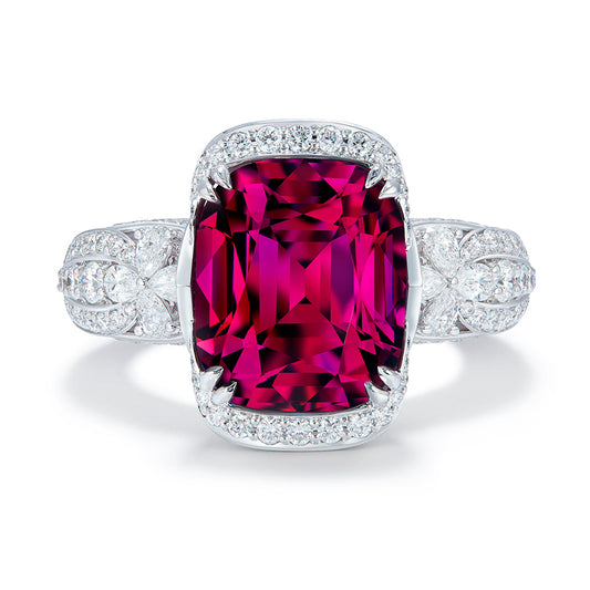 Magenta Garnet Ring with D Flawless Diamonds set in 18K White Gold
