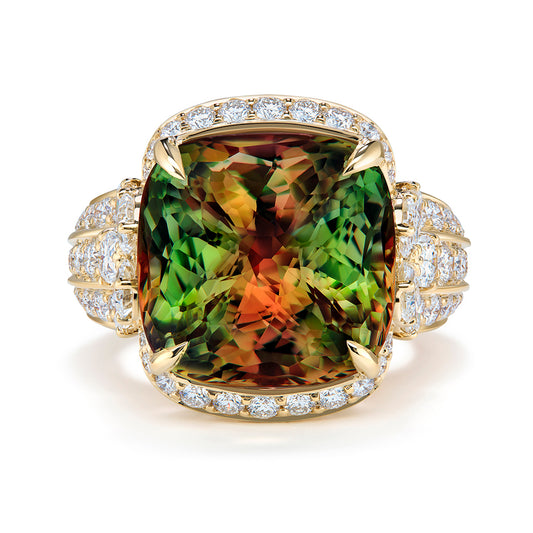 Zultanite Ring with D Flawless Diamonds set in 18K Yellow Gold