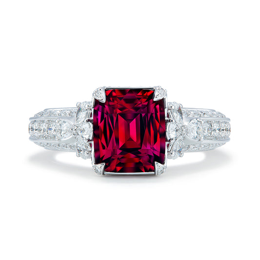 Vietnamese Noble Red Spinel Ring with D Flawless Diamonds set in 18K White Gold