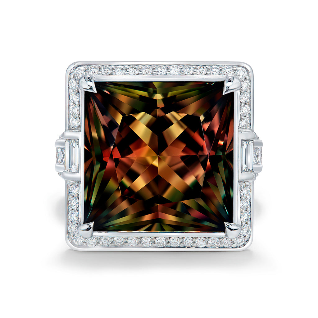 Zultanite Ring with D Flawless Diamonds set in 18K White Gold