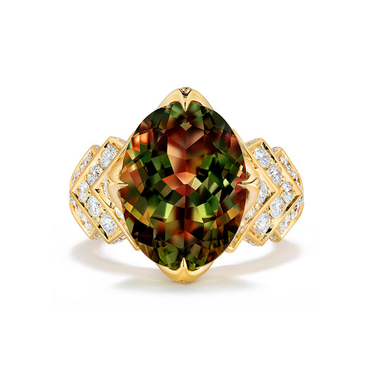 Zultanite Ring with D Flawless Diamonds set in 18K Yellow Gold